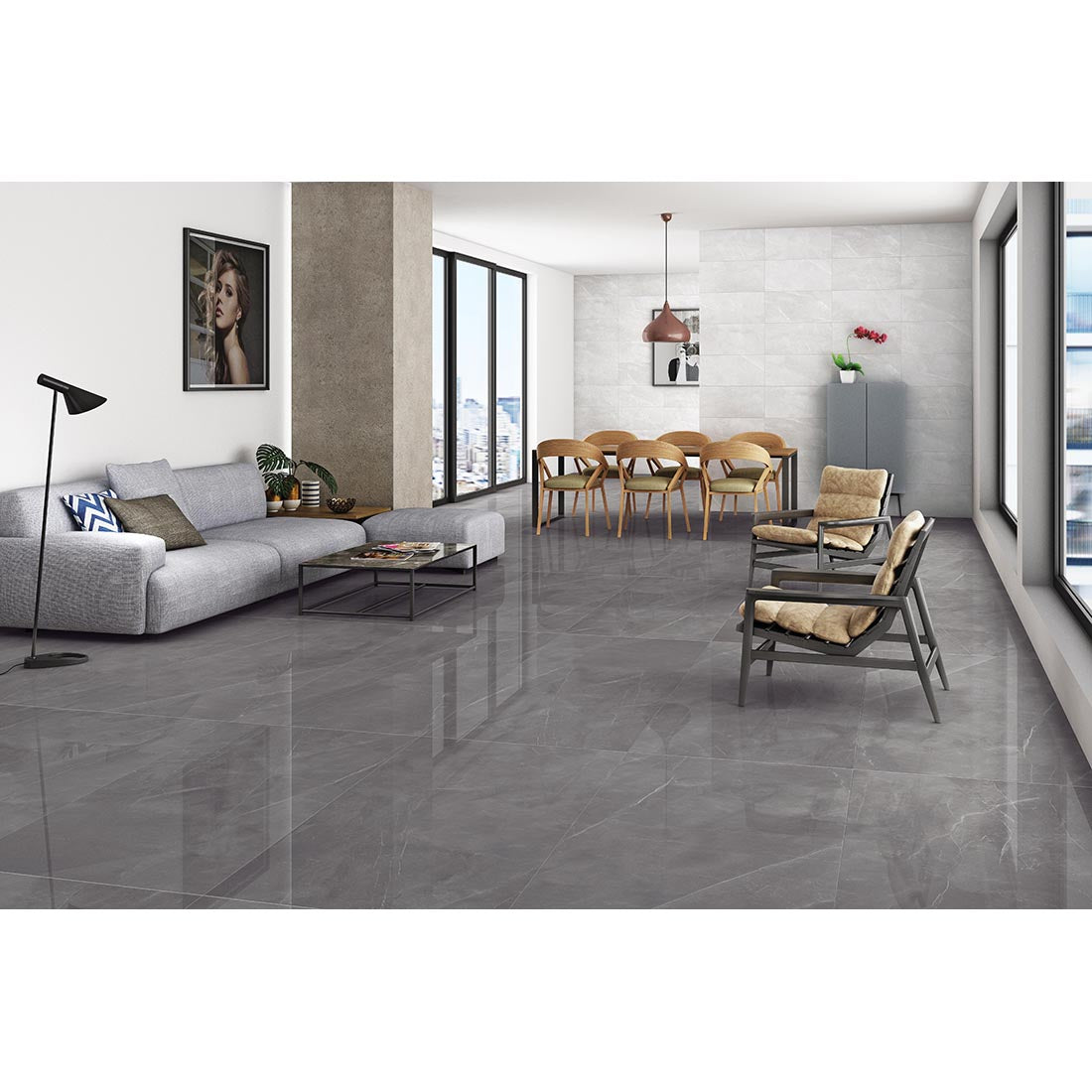 Armani Gris grey Porcelain Gloss tiles, 60cm x 60cm tiles, my tile store UK burton showroom, pallets available cheap prices UK delivery